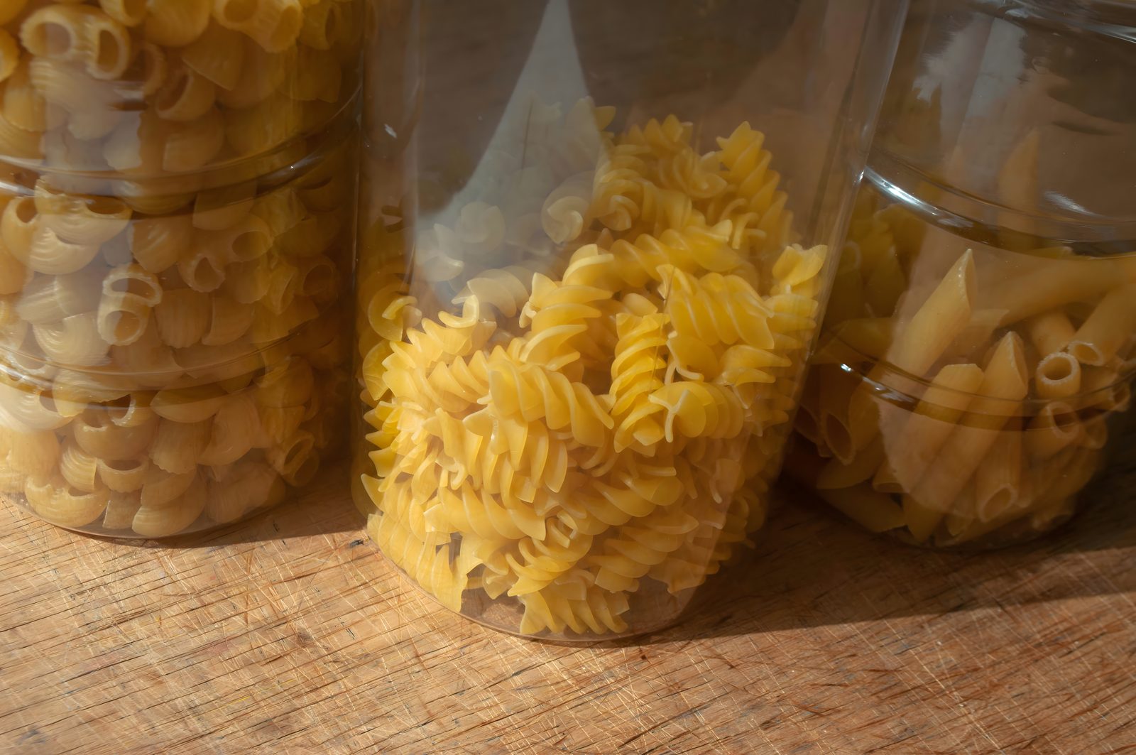 Dried pasta in glass jars